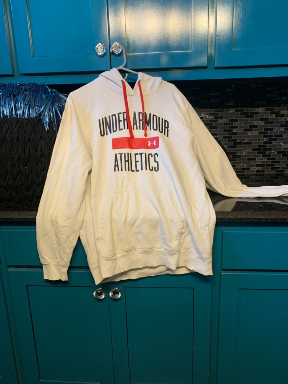 Under Armour White Hoodie with Red Accents and Chest Logo